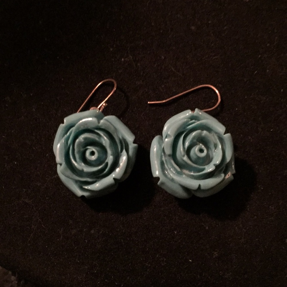 Turquoise Rose and Sterling Silver Earrings